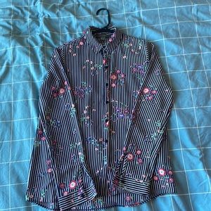 Navy blue striped floral blouse from Primark